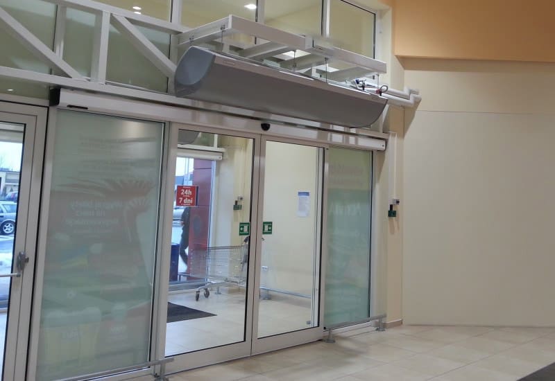 Commercial water heated over door heaters; water heated overhead heaters; commercial air curtain heaters;