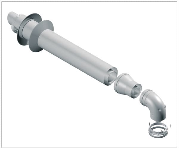 Horizontal co-axial flue kit for condensing tankless water heaters; tankless water heater flue kit;