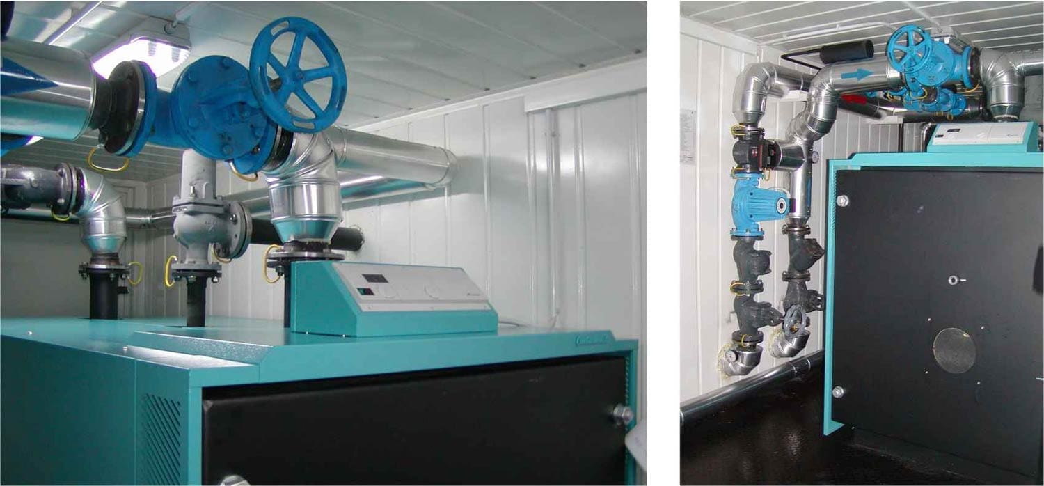 Temporary mobile boiler house from Flexiheat UK - The burner can either be gas, oil or even dual fuel