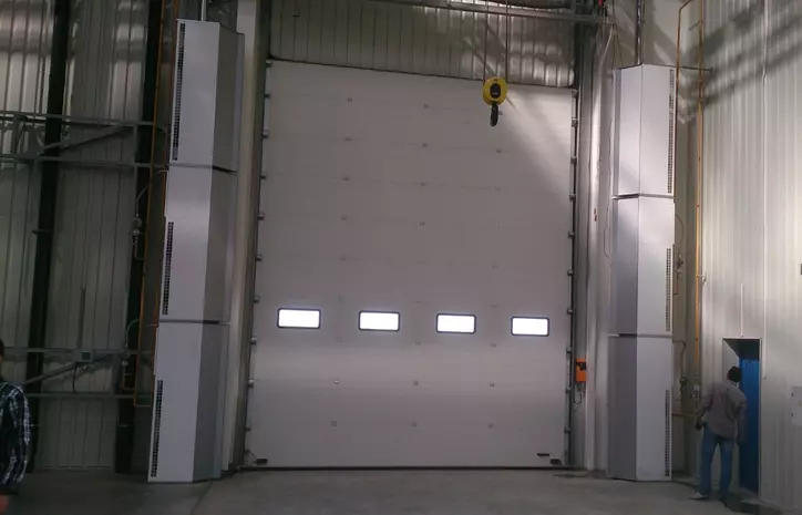 Gas heating air curtains vertical install from Flexiheat UK