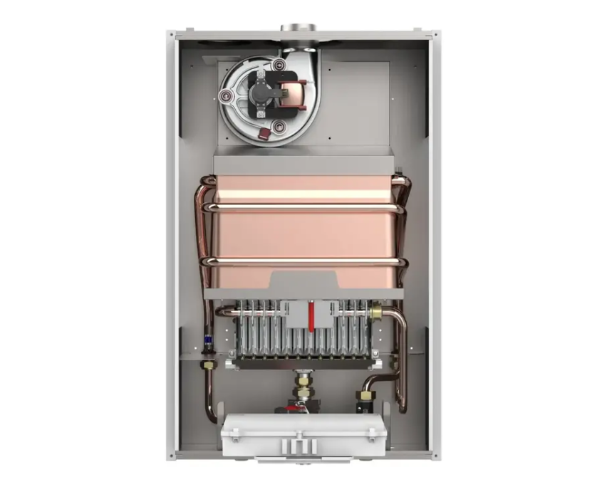 internal picture of a room sealed water heater lpg gas fired from Flexiheat UK