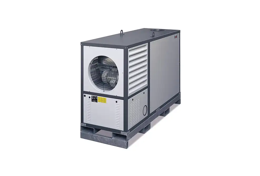 Larger output indirect oil fired or gas fired mobile heaters – which are indirect fired warm air heating systems for providing temporary or permanent heating to warehouses or warehousing with temperature control via thermostats from Flexiheat UK