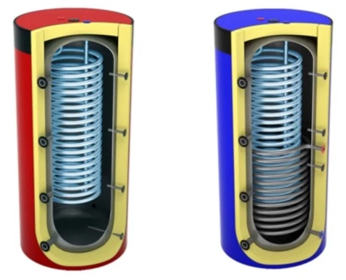 thermal store cylinders which are instantaneous domestic hot water cylinders, that use the stored energy in the hot water cylinder which is often fed by renewable heat energy such as biomass boilers or renewable electricity heating systems such as immersion heaters to heat up the water heaters. The domestic hot water system then draws the heat from the cylinder heating it up as required on demand.