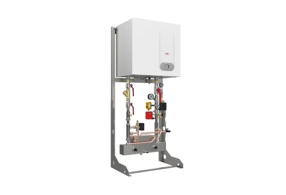 Gas condensing boiler, which is a regular boiler on a free-standing frame kit the R1K range 50kw to 120kw outputs from Flexiheat UK