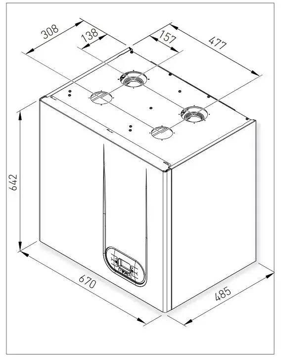 Dimensions of our 70kw condensing boiler gas fired in natural gas or LPG- ErP "A" rated for central heating (radiators or underfloor heating) and domestic hot water via a calorifier from Flexiheat UK