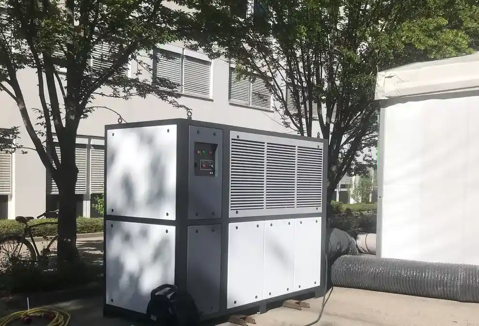 Industrial air conditioner working heating and cooling a marquee tent Flexiheat UK