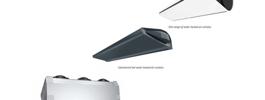 water heated air curtain; lphw air curtain; hydronic air curtains; hot water heated air curtains; heated air curtains for doors