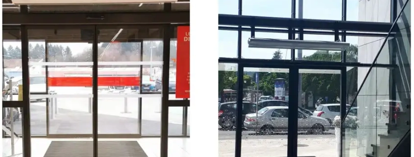 Commercial air curtains an energy efficient HVAC system to ensure indoor air quality for retails stores warehouses, restaurant or retail space and prevent contamination and ensure a climate controlled indoor air quality from Flexiheat UK
