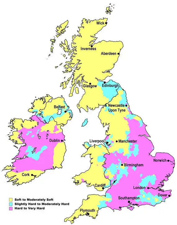 Water hardness map of the UK and Ireland