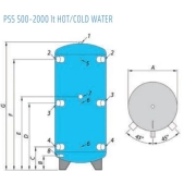 A diagram showing the connections of our 2000L buffer vessel for heating and chilled water with a maximum working pressure of 6 bar and 95C temperature from Flexiheat UK