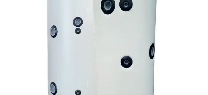 Chilled water buffer vessels or tanks for additional system volume for chilled water HVAC systems for better temperature control and to reduce chiller cycling