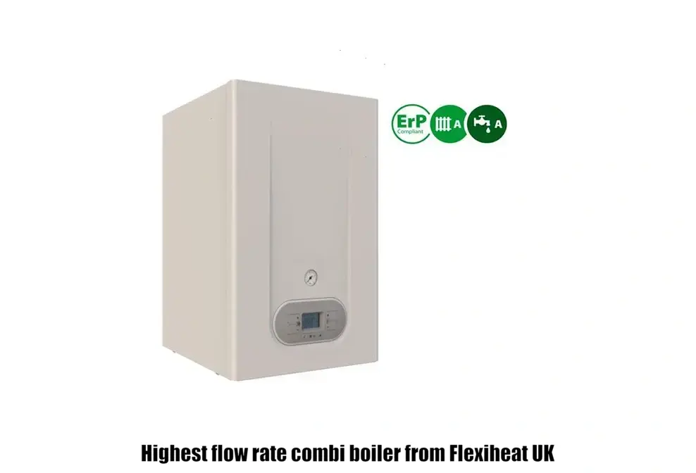 Our high flow rate combi boiler from Flexiheat UK. This 50kW combination boiler is the highest flow rate combi boiler on the UK market, which is a combi boiler for two showers