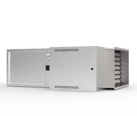 Suspended gas fired unit heaters with centrifugal fan for ducted warm air heating Flexiheat UK