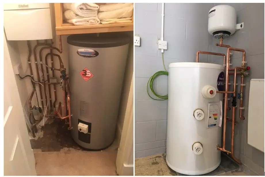 Indirect unvented hot water cylinders with internal expansion system for space saving installation Flexiheat UK