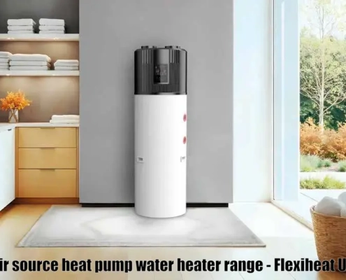Air source heat pump water heaters from Flexiheat UK, these heat pump water heaters use R290 refrigerant to achieve a high efficiency COP of above 3 and are available in 100, 200 or 300 litre models
