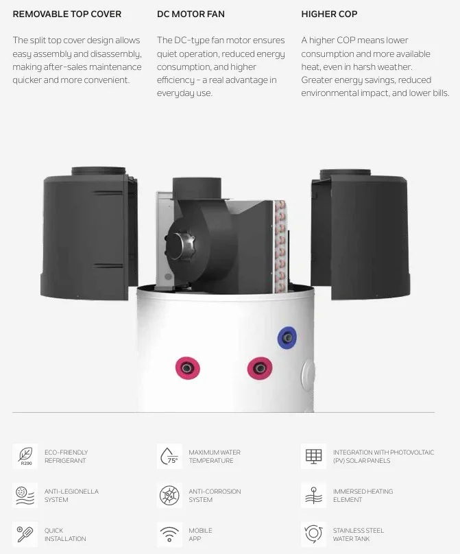 water heaters with heat pump with removable cover for easy installation and maintenance from flexiheat uk