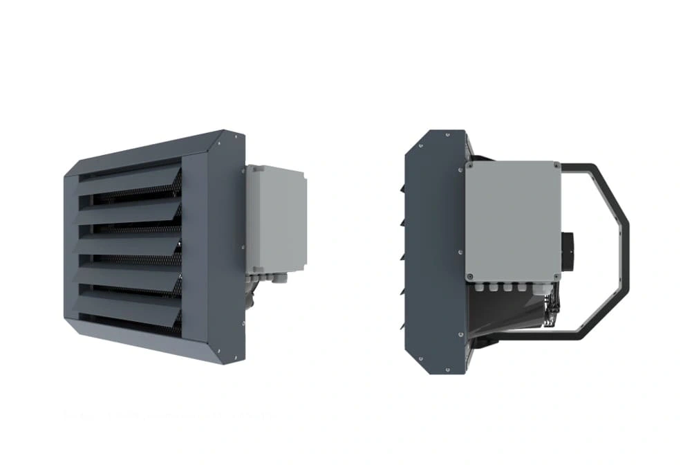 Electric unit heaters from Flexiheat UK this industrial electric unit heater range are a great electric heating solution for warehouses, garages or showrooms with powerful axial fans and PTC heating elements and a full range of thermostat controllers.